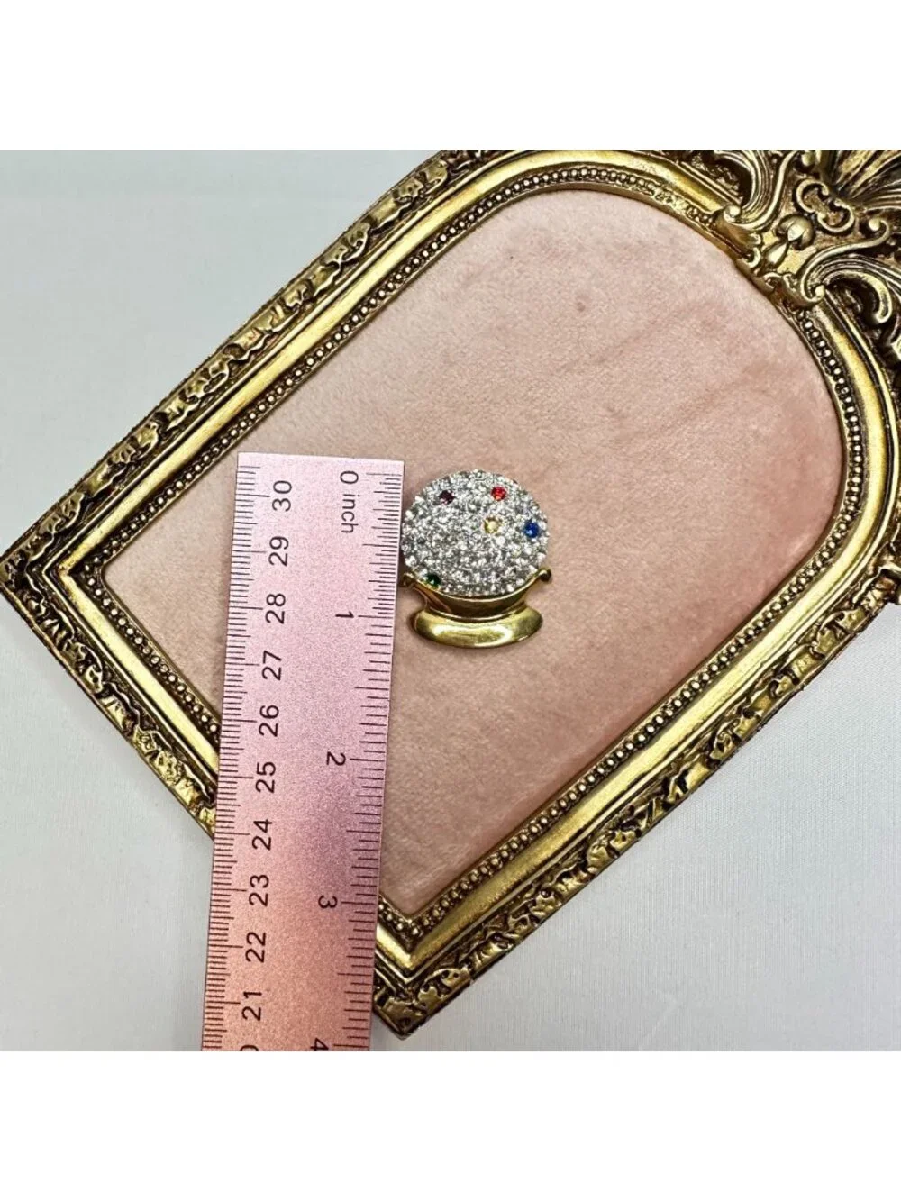 Crystal Ball Brooch W/ Gold Tone Base & Multicolor Pave Crystals Fortune Teller